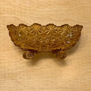 LG Wright Fenton Daisy and Buttons Amber Glass candy bowl